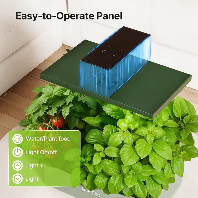 Alt view image 3 of 7 - Hydroponics Growing System Kit, 20 Pods Indoor Herb Garden with 10L Large Tank & Adjustable Height 25", 30W LED Grow Light, LCD Display with Pump & Low Water Reminder, Avocado Green
