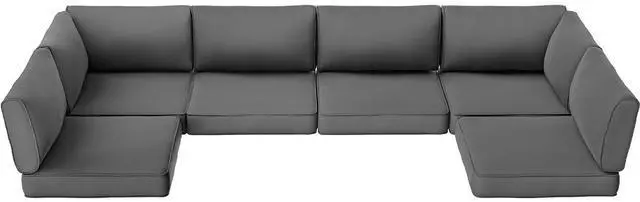 Main image of 14-Piece Outdoor Cushions for Patio Furniture, 25.6"x25.6" Couch Cushion Replacement Designed for 6-Seat Sectional Sofa Sets, Anti-Slip Patio Cushions for Garden, Backyard, Porch (Grey)