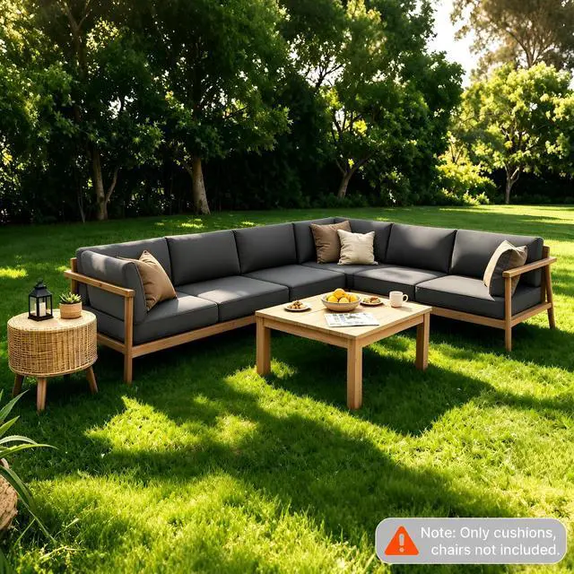 Alt view image 2 of 7 - 14-Piece Outdoor Cushions for Patio Furniture, 25.6"x25.6" Couch Cushion Replacement Designed for 6-Seat Sectional Sofa Sets, Anti-Slip Patio Cushions for Garden, Backyard, Porch (Grey)
