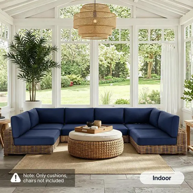 Alt view image 7 of 7 - 14-Piece Outdoor Cushion Set for 6-Seat Sectional Sofa, 25.6"x25.6" Couch Cushion Replacement for Patio Furniture, Splash-Proof & Fade-Resistant Patio Cushions for Backyard/Porch/Deck, Blue
