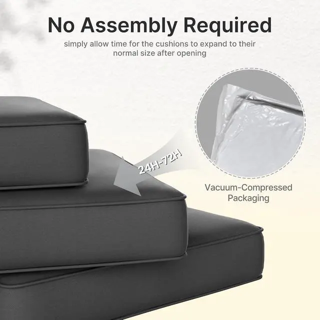 Alt view image 7 of 7 - 14-Piece Outdoor Cushions for Patio Furniture, 25.6"x25.6" Couch Cushion Replacement Designed for 6-Seat Sectional Sofa Sets, Anti-Slip Patio Cushions for Garden, Backyard, Porch (Grey)