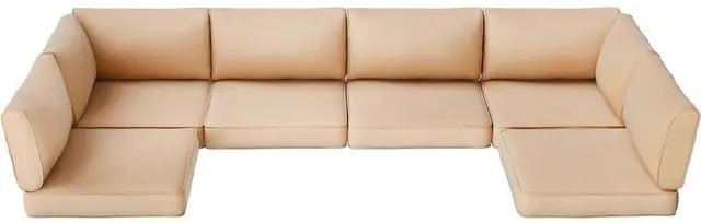 Main image of 14 pcs Outdoor Cushions for Patio Furniture, 25.6"x25.6" Couch Cushion Replacement for 6-Seat Sectional Sofa Sets, Anti Slip & Splash-Proof Patio Cushions for Garden/Backyard/Porch(Khaki)