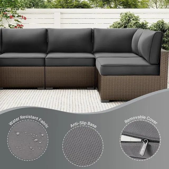 Alt view image 6 of 7 - 14-Piece Outdoor Cushions for Patio Furniture, 25.6"x25.6" Couch Cushion Replacement Designed for 6-Seat Sectional Sofa Sets, Anti-Slip Patio Cushions for Garden, Backyard, Porch (Grey)
