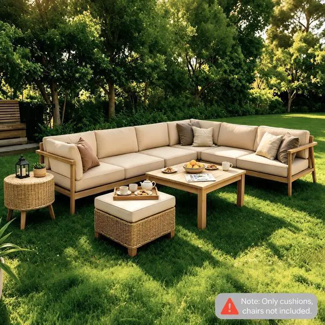 Alt view image 2 of 7 - 14 pcs Outdoor Cushions for Patio Furniture, 25.6"x25.6" Couch Cushion Replacement for 6-Seat Sectional Sofa Sets, Anti Slip & Splash-Proof Patio Cushions for Garden/Backyard/Porch(Khaki)