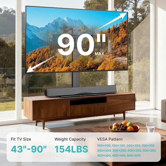 Alt view image 2 of 7 - Universal TV Stand Swivel with Power Outlet for 43-90'' TVs, Holds 154 lbs, Height Adjustable Large Table Top TV Stand, VESA MAX 600x400mm