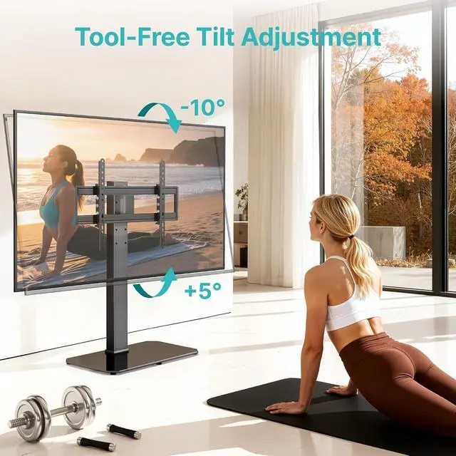 Alt view image 6 of 7 - Universal TV Stand Swivel with Power Outlet for 43-90'' TVs, Holds 154 lbs, Height Adjustable Large Table Top TV Stand, VESA MAX 600x400mm