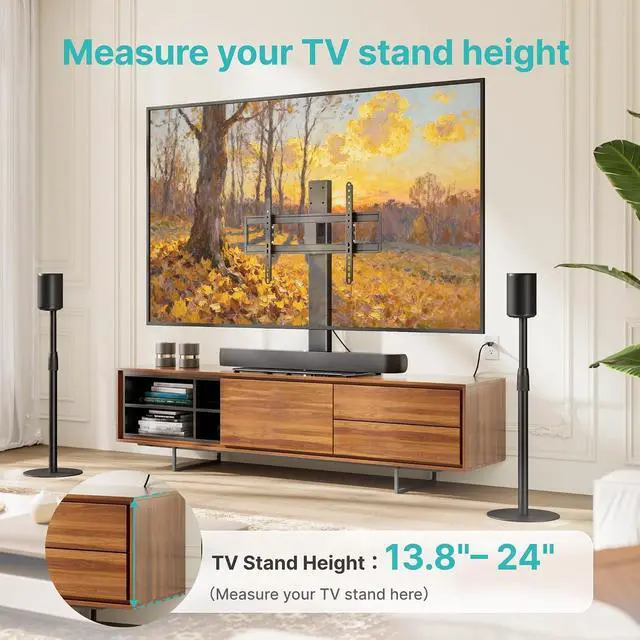 Alt view image 7 of 7 - Universal TV Stand Swivel with Power Outlet for 43-90'' TVs, Holds 154 lbs, Height Adjustable Large Table Top TV Stand, VESA MAX 600x400mm
