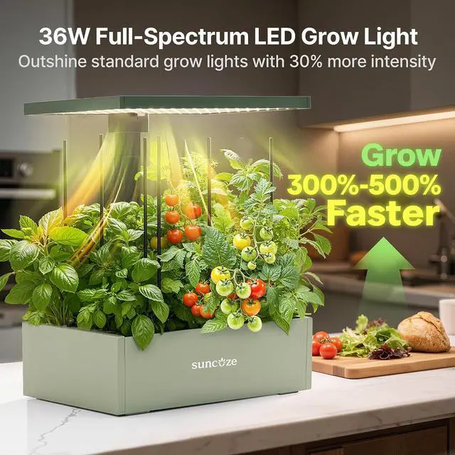 Alt view image 7 of 7 - Hydroponics Growing System Kit, 20 Pods Indoor Herb Garden with 10L Large Tank & Adjustable Height 25", 30W LED Grow Light, LCD Display with Pump & Low Water Reminder, Avocado Green