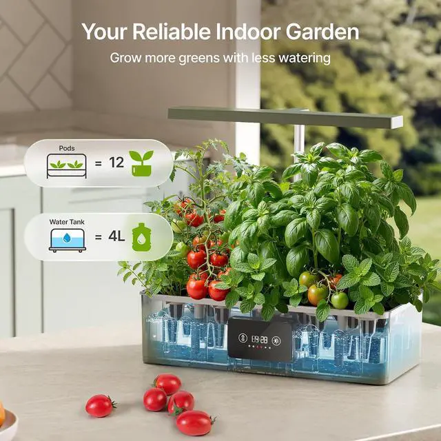 Alt view image 2 of 7 - Hydroponics Growing System Kit with 24W Dimmable Grow Light, 12 Pods Indoor Herb Garden with Timer & Local Time Setting, Adjustable Height, Smart Countertop Garden for Home & Kitchen, Green