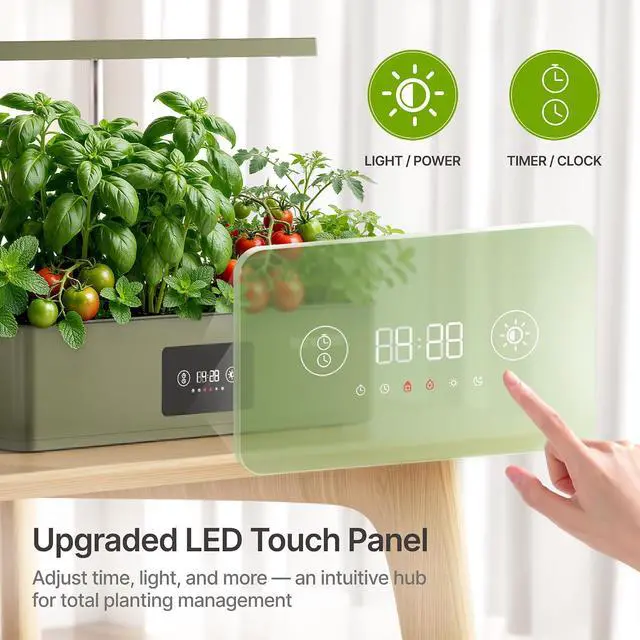 Alt view image 3 of 7 - Hydroponics Growing System Kit with 24W Dimmable Grow Light, 12 Pods Indoor Herb Garden with Timer & Local Time Setting, Adjustable Height, Smart Countertop Garden for Home & Kitchen, Green