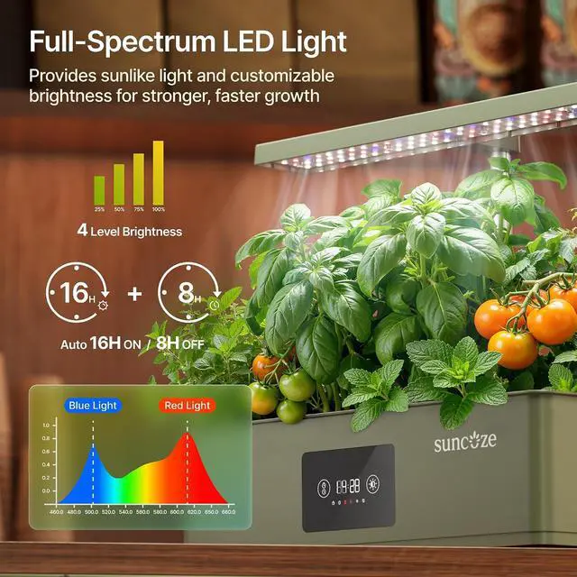 Alt view image 5 of 7 - Hydroponics Growing System Kit with 24W Dimmable Grow Light, 12 Pods Indoor Herb Garden with Timer & Local Time Setting, Adjustable Height, Smart Countertop Garden for Home & Kitchen, Green