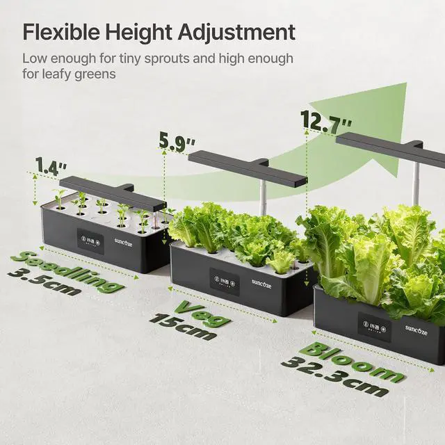 Alt view image 4 of 7 - Hydroponics Growing System Kit with 24W Dimmable Grow Light, 12 Pods Indoor Herb Garden with Timer & Local Time Setting, Adjustable Height, Smart Countertop Garden for Home & Kitchen, Black