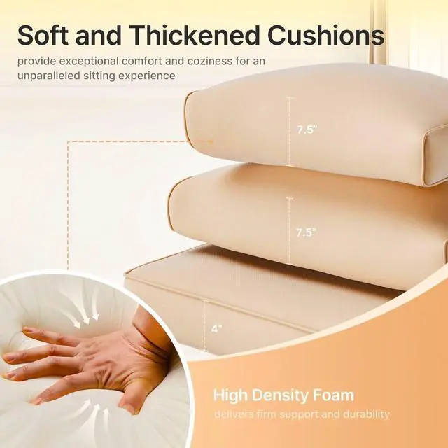 Alt view image 4 of 7 - 14 pcs Outdoor Cushions for Patio Furniture, 25.6"x25.6" Couch Cushion Replacement for 6-Seat Sectional Sofa Sets, Anti Slip & Splash-Proof Patio Cushions for Garden/Backyard/Porch(Khaki)