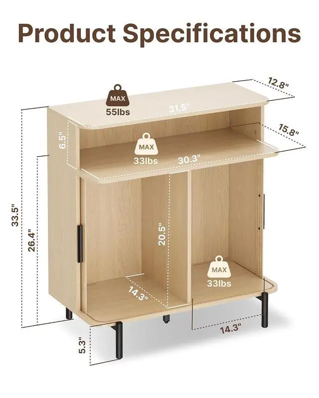 Alt view image 2 of 7 - Buffet Sideboard Cabinet with Big Storage Space, Fluted Coffee Bar Cabinet with Shelves, Modern Wood Console Cabinet for Kitchen, Entryway & Living Room (Wood)