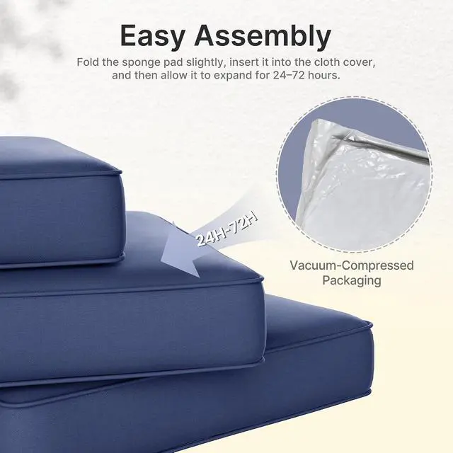 Alt view image 7 of 7 - 14-Piece Outdoor Cushions for Patio Furniture, 25.6"x25.6" Couch Cushion Replacement Designed for 6-Seat Sectional Sofa Sets, Anti-Slip Patio Cushions for Garden, Backyard, Porch (Blue)
