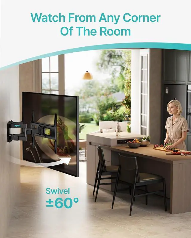 Alt view image 4 of 7 - Full Motion TV Wall Mount for 37-90 Inch TVs up to 132lbs, Swivel Tilt Extension Heavy Duty TV Bracket with Dual Articulating Arms, Pre-Assembled Wall Mount, Max 16" Wood Studs, VESA 600x400mm