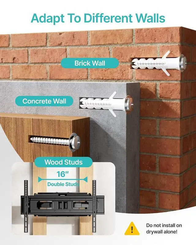 Alt view image 6 of 7 - Full Motion TV Wall Mount for 37-90 Inch TVs up to 132lbs, Swivel Tilt Extension Heavy Duty TV Bracket with Dual Articulating Arms, Pre-Assembled Wall Mount, Max 16" Wood Studs, VESA 600x400mm
