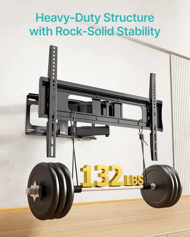 Alt view image 5 of 7 - Full Motion TV Wall Mount for 37-90 Inch TVs up to 132lbs, Swivel Tilt Extension Heavy Duty TV Bracket with Dual Articulating Arms, Pre-Assembled Wall Mount, Max 16" Wood Studs, VESA 600x400mm