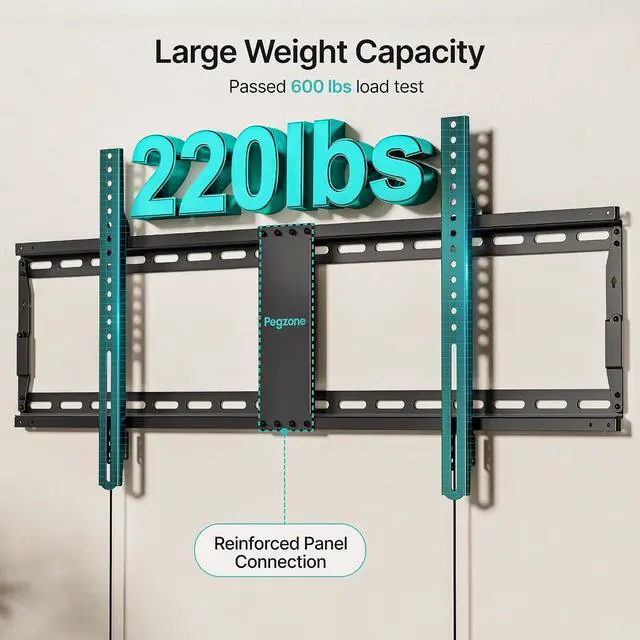 Alt view image 2 of 7 - Low Profile TV Wall Mount for 43-95 Inch TVs, 1.1 Inch Ultra Slim Fixed TV Wall Mount with 220 lbs Capacity, Max VESA 800x400mm, Fits 16"/18"/24" Wood Studs & Concrete Walls
