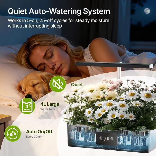 Alt view image 6 of 7 - Hydroponics Growing System Kit with 24W Dimmable Grow Light, 12 Pods Indoor Herb Garden with Timer & Local Time Setting, Adjustable Height, Smart Countertop Garden for Home & Kitchen, Black
