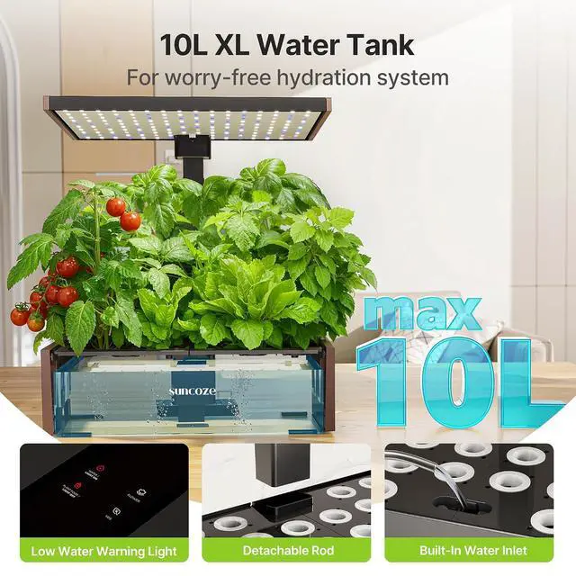 Alt view image 3 of 7 - Hydroponics Growing System Kit, 20 Pods Indoor Herb Garden with 10L Large Tank & Adjustable Height 25", 30W LED Grow Light, LCD Display with Veg/Flower Modes, Pump & Low Water Reminder, Black