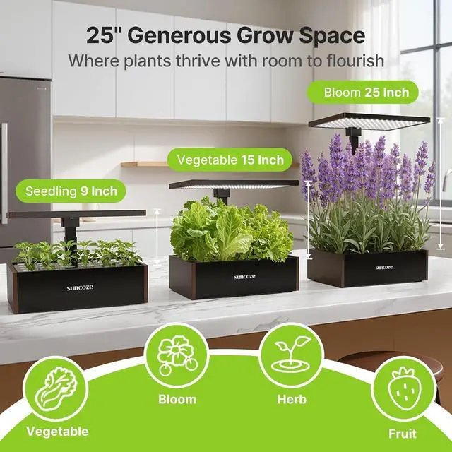 Alt view image 7 of 7 - Hydroponics Growing System Kit, 20 Pods Indoor Herb Garden with 10L Large Tank & Adjustable Height 25", 30W LED Grow Light, LCD Display with Veg/Flower Modes, Pump & Low Water Reminder, Black
