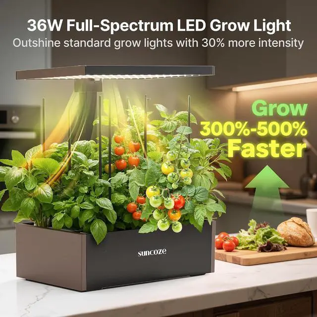 Alt view image 5 of 7 - Hydroponics Growing System Kit, 20 Pods Indoor Herb Garden with 10L Large Tank & Adjustable Height 25", 30W LED Grow Light, LCD Display with Veg/Flower Modes, Pump & Low Water Reminder, Black