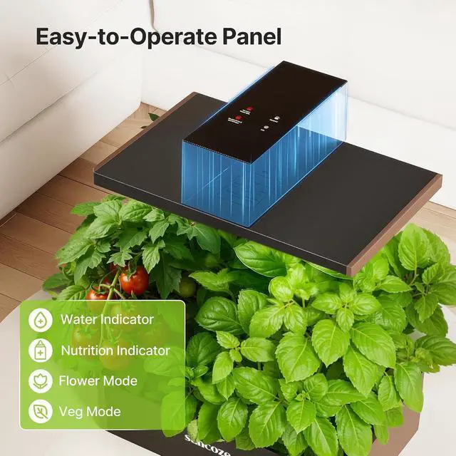 Alt view image 6 of 7 - Hydroponics Growing System Kit, 20 Pods Indoor Herb Garden with 10L Large Tank & Adjustable Height 25", 30W LED Grow Light, LCD Display with Veg/Flower Modes, Pump & Low Water Reminder, Black
