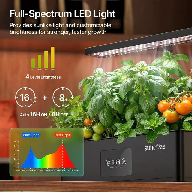 Alt view image 5 of 7 - Hydroponics Growing System Kit with 24W Dimmable Grow Light, 12 Pods Indoor Herb Garden with Timer & Local Time Setting, Adjustable Height, Smart Countertop Garden for Home & Kitchen, Black