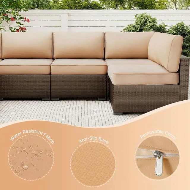 Alt view image 5 of 7 - 14 pcs Outdoor Cushions for Patio Furniture, 25.6"x25.6" Couch Cushion Replacement for 6-Seat Sectional Sofa Sets, Anti Slip & Splash-Proof Patio Cushions for Garden/Backyard/Porch(Khaki)