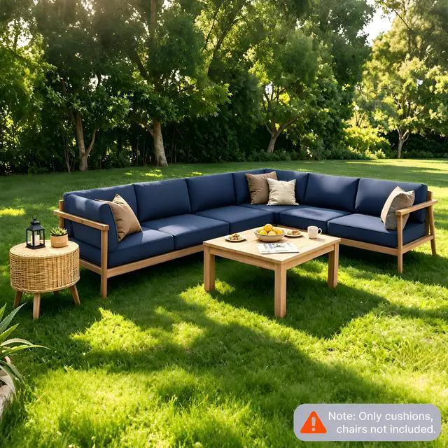 Alt view image 2 of 7 - 14-Piece Outdoor Cushions for Patio Furniture, 25.6"x25.6" Couch Cushion Replacement Designed for 6-Seat Sectional Sofa Sets, Anti-Slip Patio Cushions for Garden, Backyard, Porch (Blue)