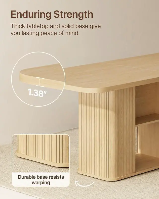 Alt view image 4 of 7 - Mid-Centur Dinner Tables for 4/6/8, 70.9" Rectangle Dining Room Table with Large Tabletop and Sliding Tambour Doors, Fluted Dining Table 2-Layer Storage for Kitchen and Living Room, Wood