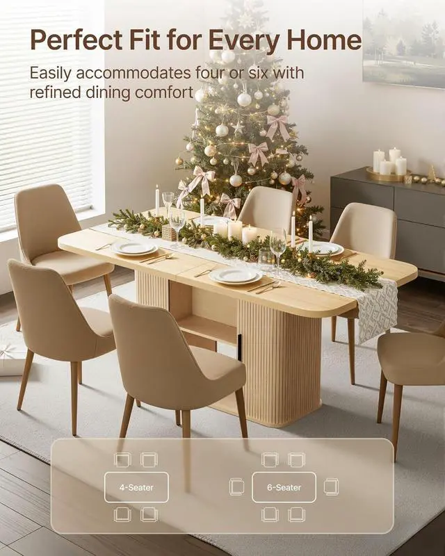 Alt view image 6 of 7 - Mid-Centur Dinner Tables for 4/6/8, 70.9" Rectangle Dining Room Table with Large Tabletop and Sliding Tambour Doors, Fluted Dining Table 2-Layer Storage for Kitchen and Living Room, Wood