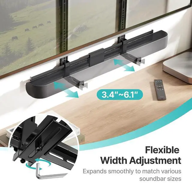 Alt view image 3 of 7 - Universal Soundbar Mount, Sound Bar TV Bracket up to 33Lbs,Adjustable Above/Below TV Sound Bar Wall Mount No-Slip Base Holder Extends 3.38-6.1Easy to Install