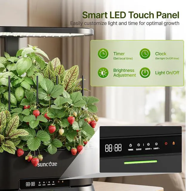 Alt view image 3 of 7 - Hydroponics Growing System Kit with Split Tank, Dimmable 36W Full Spectrum LED Grow Light, 12 Pods Indoor Herb Garden with Timer & Clock Smart Pane, 21.65 Inch Height Adjustable Herb Garden
