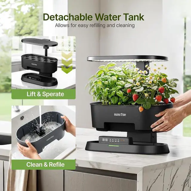 Alt view image 2 of 7 - Hydroponics Growing System Kit with Split Tank, Dimmable 36W Full Spectrum LED Grow Light, 12 Pods Indoor Herb Garden with Timer & Clock Smart Pane, 21.65 Inch Height Adjustable Herb Garden