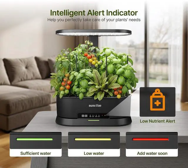 Alt view image 4 of 7 - Hydroponics Growing System Kit with Split Tank, Dimmable 36W Full Spectrum LED Grow Light, 12 Pods Indoor Herb Garden with Timer & Clock Smart Pane, 21.65 Inch Height Adjustable Herb Garden