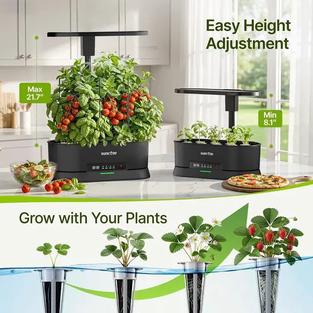 Alt view image 5 of 7 - Hydroponics Growing System Kit with Split Tank, Dimmable 36W Full Spectrum LED Grow Light, 12 Pods Indoor Herb Garden with Timer & Clock Smart Pane, 21.65 Inch Height Adjustable Herb Garden