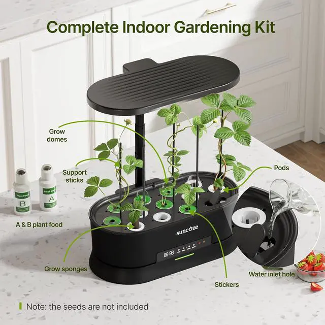 Alt view image 7 of 7 - Hydroponics Growing System Kit with Split Tank, Dimmable 36W Full Spectrum LED Grow Light, 12 Pods Indoor Herb Garden with Timer & Clock Smart Pane, 21.65 Inch Height Adjustable Herb Garden