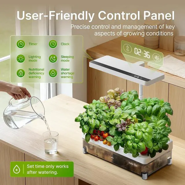 Alt view image 2 of 7 - Hydroponics Growing System Kit 13 Pods, Indoor Garden with Dimmable Grow Light, 4L Visible Water Tank with Adjustable Height to 12.8",Digital Timer & Water/Nutrient Reminder, Gardening Gifts
