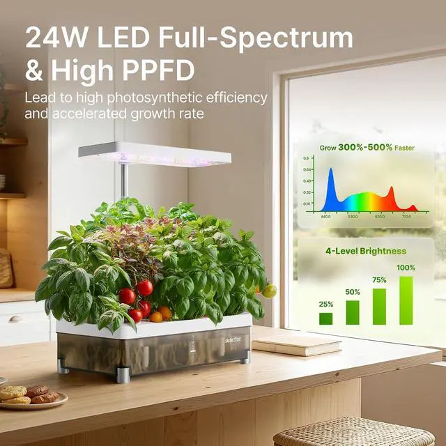 Alt view image 3 of 7 - Hydroponics Growing System Kit 13 Pods, Indoor Garden with Dimmable Grow Light, 4L Visible Water Tank with Adjustable Height to 12.8",Digital Timer & Water/Nutrient Reminder, Gardening Gifts