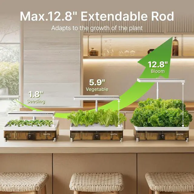 Alt view image 4 of 7 - Hydroponics Growing System Kit 13 Pods, Indoor Garden with Dimmable Grow Light, 4L Visible Water Tank with Adjustable Height to 12.8",Digital Timer & Water/Nutrient Reminder, Gardening Gifts