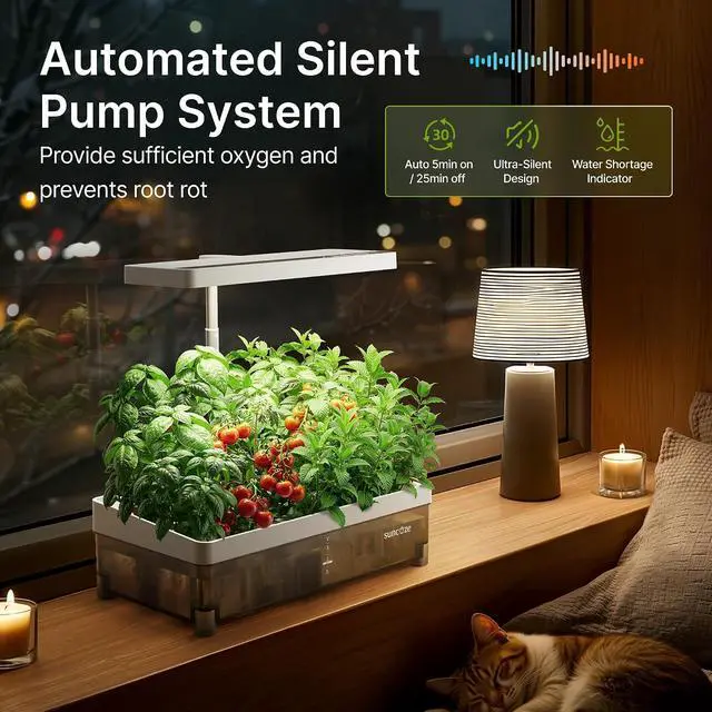 Alt view image 6 of 7 - Hydroponics Growing System Kit 13 Pods, Indoor Garden with Dimmable Grow Light, 4L Visible Water Tank with Adjustable Height to 12.8",Digital Timer & Water/Nutrient Reminder, Gardening Gifts