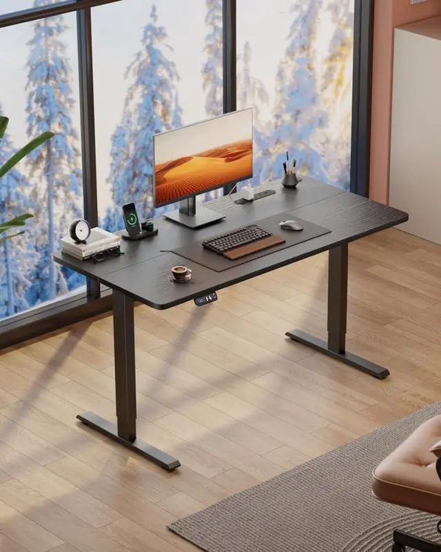 Alt view image 2 of 7 - 40" Electric Standing Desk with Power Outlets, Black | 24" wide, 132lbs, 2 memory presets, height adjustable sit stand workstation for home office, ergonomic computer desk