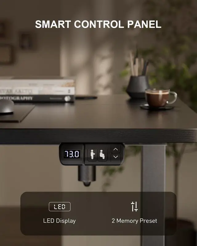 Alt view image 7 of 7 - 40" Electric Standing Desk with Power Outlets, Black | 24" wide, 132lbs, 2 memory presets, height adjustable sit stand workstation for home office, ergonomic computer desk