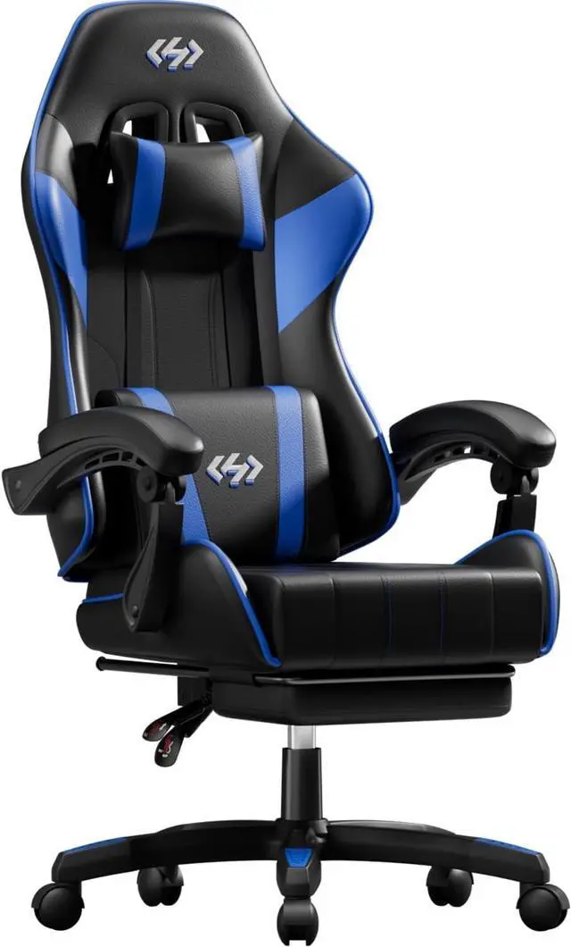 Main image of Gaming Chair, Ergonomic Computer Office Chair with Lumbar Support Footrest Headrest, Adjustable Height & Backrest Angle Video Gamer Chair, PU Leather, 360° Swivel, Adult (Black&Blue)
