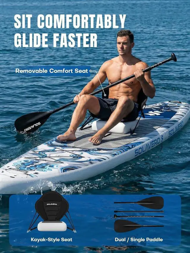 Alt view image 3 of 7 - Inflatable Stand Up Paddle Board, 12'5"×33" Extra Large SUP with Seat Premium Accessories, Anti-Slip EVA Deck for Youth & Adults 600lb Capacity Adventure Paddleboard for Lake, River, Ocean