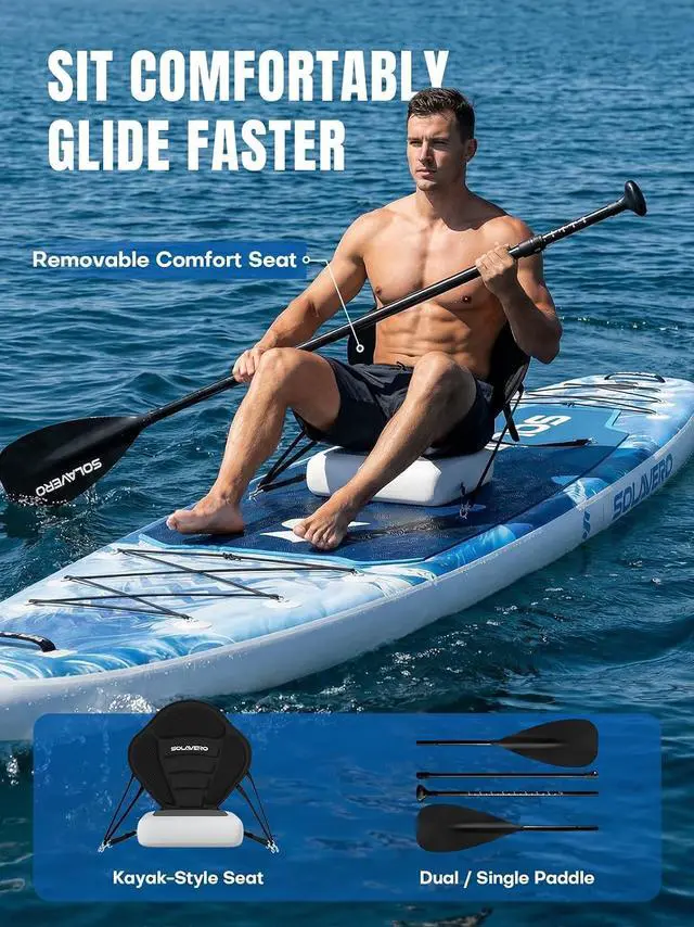 Alt view image 3 of 7 - Inflatable Stand Up Paddle Board, 12'5"×33" Extra Large SUP with Seat Premium Accessories, Anti-Slip EVA Deck for Youth & Adults 600lb Capacity Adventure Paddleboard for Lake, River, Ocean