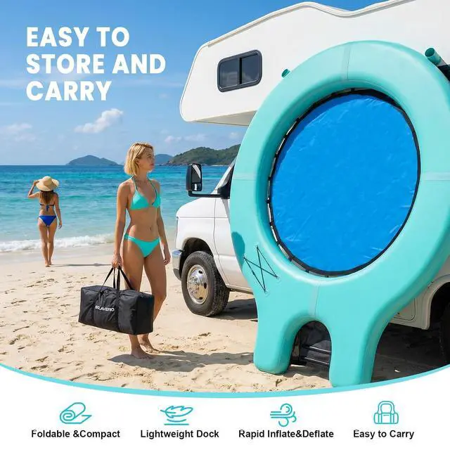 Alt view image 4 of 7 - 8' Inflatable Water Hammock Lake Floats with Detachable Ladder&Rope,Large Lake Float Platform with Air Pump&Carry Bag for Pool Parties, Tanning and Summer Fun