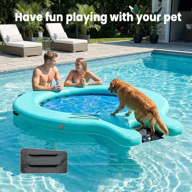 Alt view image 6 of 7 - 8' Inflatable Water Hammock Lake Floats with Detachable Ladder&Rope,Large Lake Float Platform with Air Pump&Carry Bag for Pool Parties, Tanning and Summer Fun